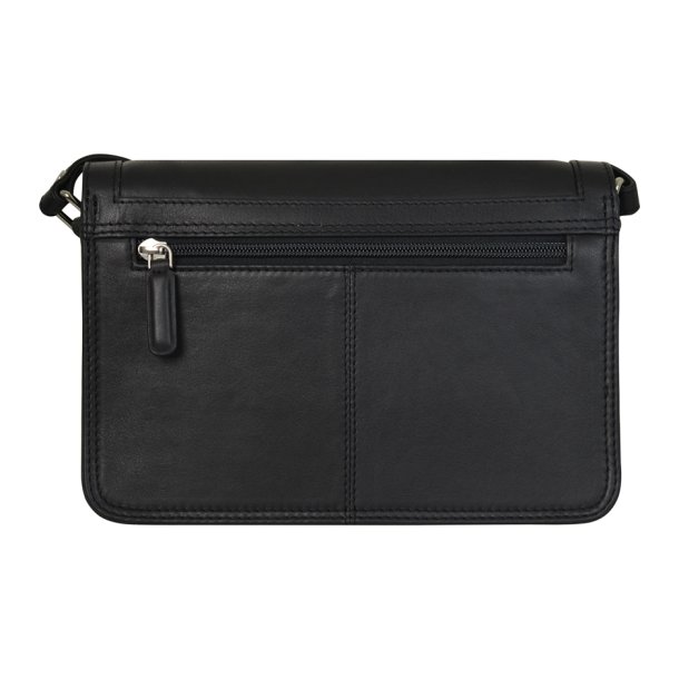 Fura, Belsac sort crossbody i skind med overslag og indvendigt et stort rum