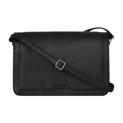 Fura, Belsac sort crossbody i skind med overslag og indvendigt et stort rum