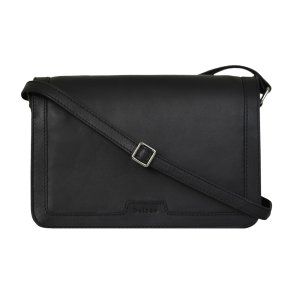 Fura, Belsac sort crossbody i skind med overslag og indvendigt et stort rum