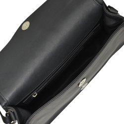 Fura, Belsac sort crossbody i skind med overslag og indvendigt et stort rum