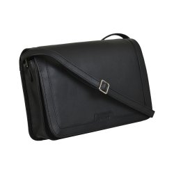 Fura, Belsac sort crossbody i skind med overslag og indvendigt et stort rum