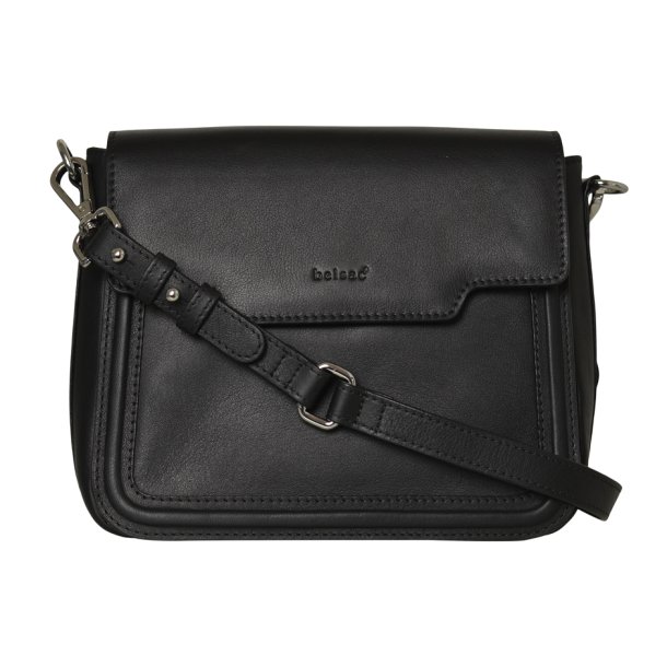 Gitta, Belsac sort crossbody i skind med beige kontrastfarve i siden