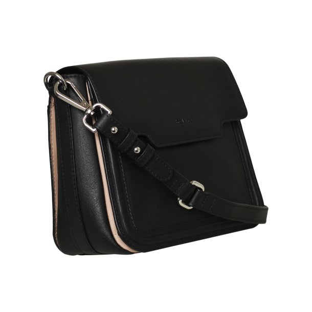 Gitta, Belsac sort crossbody i skind med beige kontrastfarve i siden