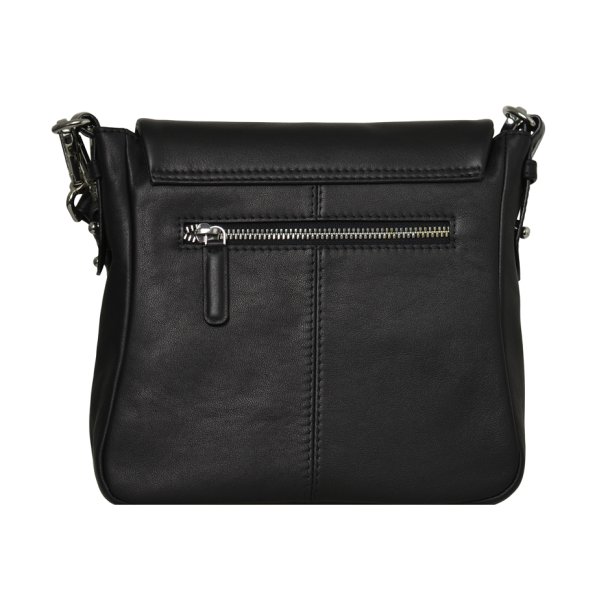 Grigoria, Belsac sort skuldertaske i skind med kraftig rem og overslag