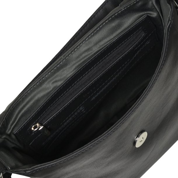 Grigoria, Belsac sort skuldertaske i skind med kraftig rem og overslag