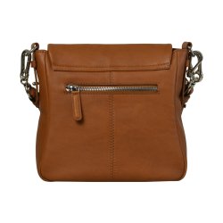 Grigoria, Belsac cognac skuldertaske i skind med kraftig rem og overslag