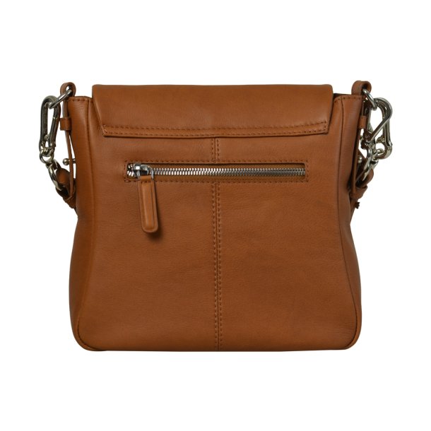 Grigoria, Belsac cognac skuldertaske i skind med kraftig rem og overslag