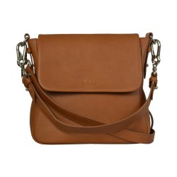 Grigoria, Belsac cognac skuldertaske i skind med kraftig rem og overslag