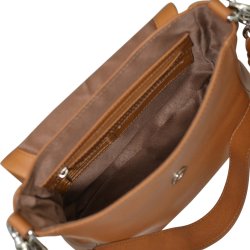 Grigoria, Belsac cognac skuldertaske i skind med kraftig rem og overslag