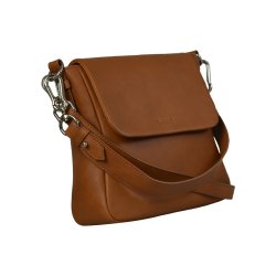 Grigoria, Belsac cognac skuldertaske i skind med kraftig rem og overslag