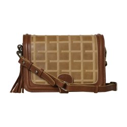 Janella, Belsac cognac crossbody i skind med overslag og lang regulerbar rem
