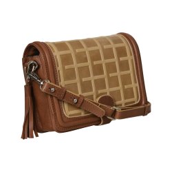 Janella, Belsac cognac crossbody i skind med overslag og lang regulerbar rem