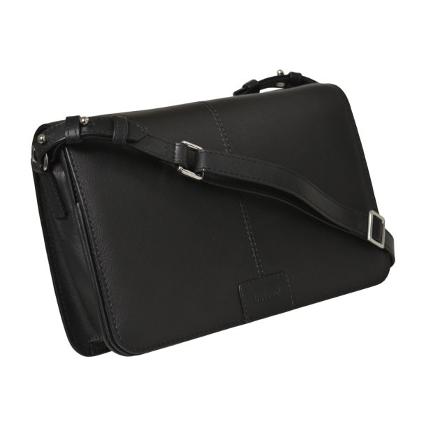 Jasmiin, Belsac sort crossbody med overslag i bldt skind