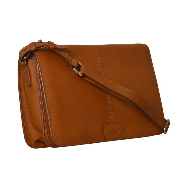 Jasmiin, Belsac cognac crossbody med overslag i blødt skind