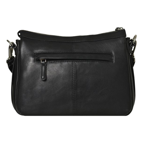 Jonia, Belsac sort crossbody i skind med flere rum og toplynls