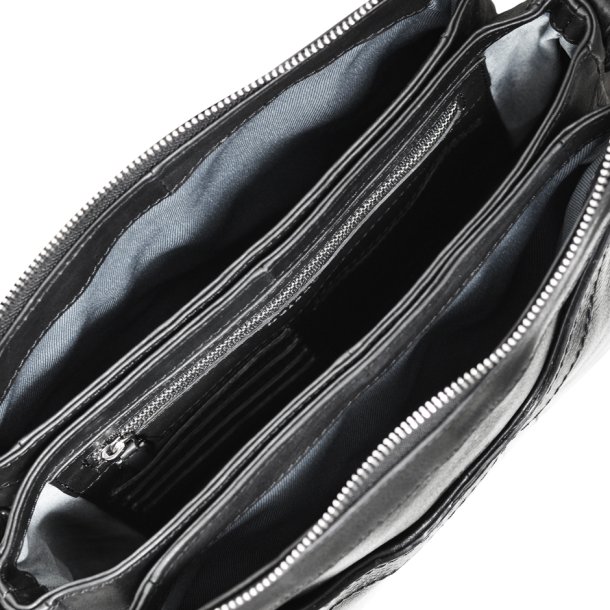 Jonia, Belsac sort crossbody i skind med flere rum og toplynls