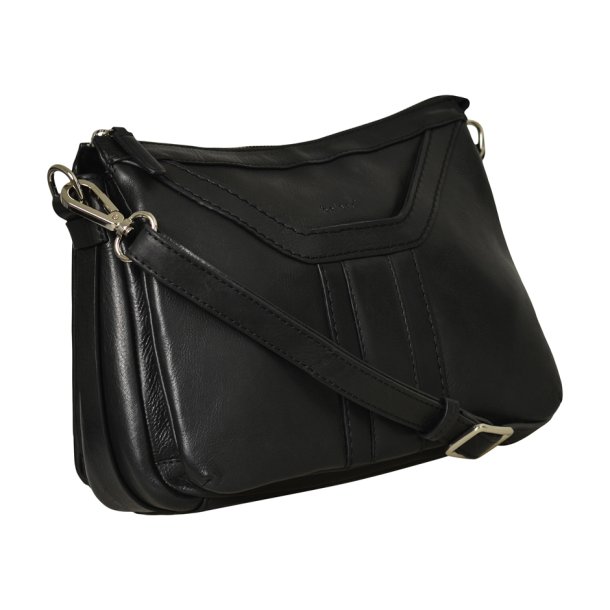 Jonia, Belsac sort crossbody i skind med flere rum og toplynls