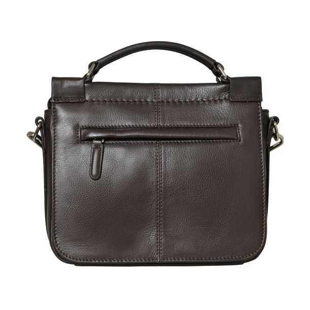 Kathleen, Belsac mrk brun crossbody i skind med flere rum og lang regulerbar rem