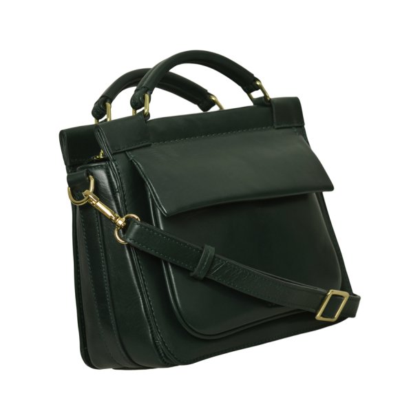 Kathleen, Belsac grn crossbody i skind med flere rum og lang regulerbar rem