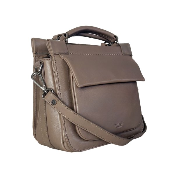 Kathleen, Belsac taupe crossbody i skind med flere rum og lang regulerbar rem