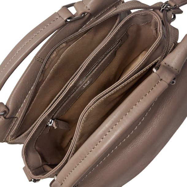 Kathleen, Belsac taupe crossbody i skind med flere rum og lang regulerbar rem