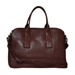 Kenna, Belsac varm brun arbejdstaske i skind med flere rum og lang regulerbar rem