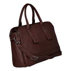 Kenna, Belsac varm brun arbejdstaske i skind med flere rum og lang regulerbar rem