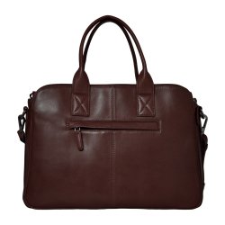 Kenna, Belsac varm brun arbejdstaske i skind med flere rum og lang regulerbar rem