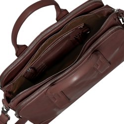 Kenna, Belsac varm brun arbejdstaske i skind med flere rum og lang regulerbar rem