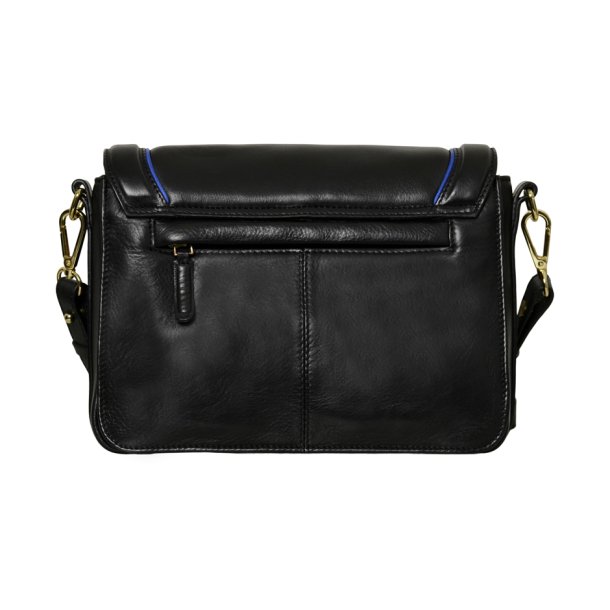 Lajla, Belsac sort crossbody i skind med flere rum og lang regulerbar rem