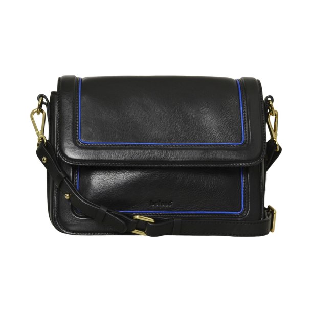 Lajla, Belsac sort crossbody i skind med flere rum og lang regulerbar rem