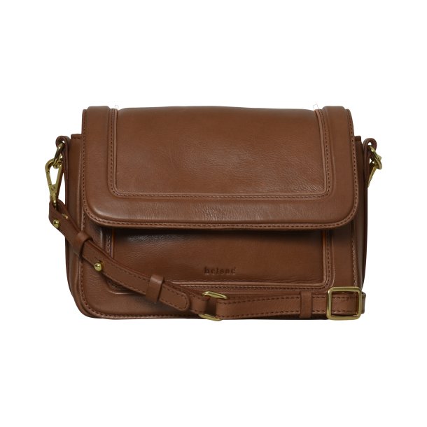 Lajla, Belsac cognac crossbody i skind med flere rum og lang regulerbar rem