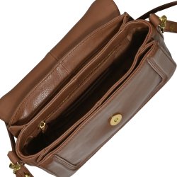 Lajla, Belsac cognac crossbody i skind med flere rum og lang regulerbar rem