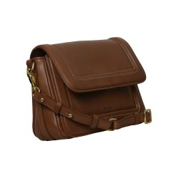 Lajla, Belsac cognac crossbody i skind med flere rum og lang regulerbar rem