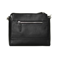 Lina, Belsac sort crossbody i skind med frontlomme og lang regulerbar rem