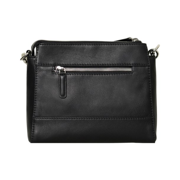 Lina, Belsac sort crossbody i skind med frontlomme og lang regulerbar rem