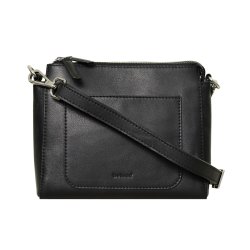 Lina, Belsac sort crossbody i skind med frontlomme og lang regulerbar rem