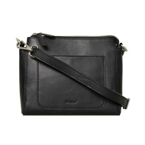 Lina, Belsac sort crossbody i skind med frontlomme og lang regulerbar rem