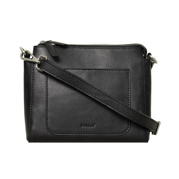 Lina, Belsac sort crossbody i skind med frontlomme og lang regulerbar rem