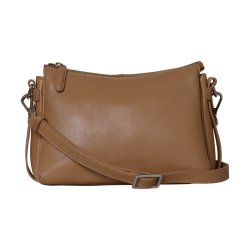 Margith, Belsac camel crossbody i skind med lang regulerbar rem og flere rum