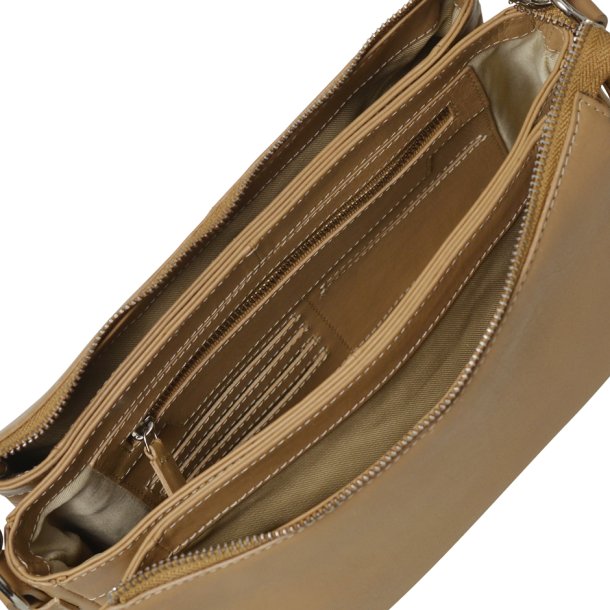 Mariah, Belsac camel crossbody i skind med flere rum og regulerbar rem