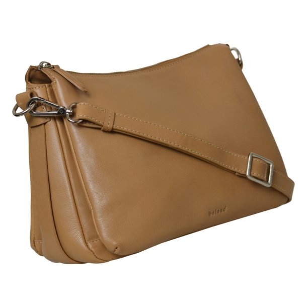 Mariah, Belsac camel crossbody i skind med flere rum og regulerbar rem