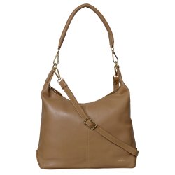 Marian, Belsac camel skuldertaske/crossbody i skind med kraftig skulderrem