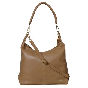 Marian, Belsac camel skuldertaske/crossbody i skind med kraftig skulderrem