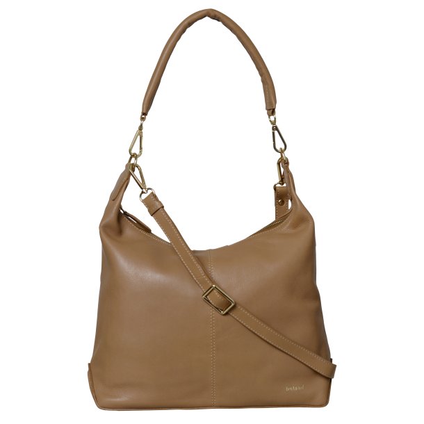 Marian, Belsac camel skuldertaske/crossbody i skind med kraftig skulderrem