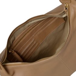 Marian, Belsac camel skuldertaske/crossbody i skind med kraftig skulderrem