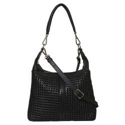 Martha, Belsac sort skuldertaske/crossbody med flettet skind