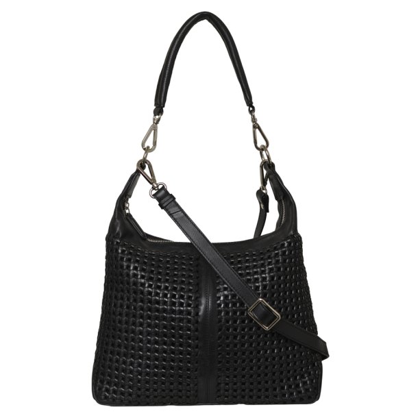 Martha, Belsac sort skuldertaske/crossbody med flettet skind