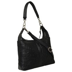 Martha, Belsac sort skuldertaske/crossbody med flettet skind