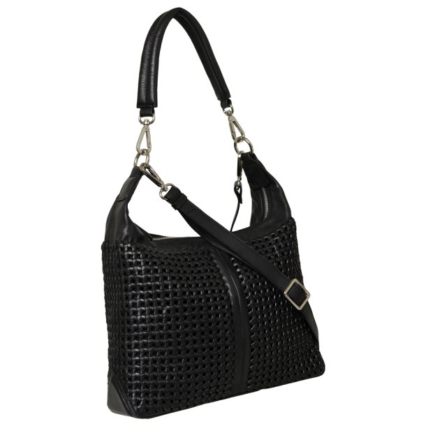 Martha, Belsac sort skuldertaske/crossbody med flettet skind